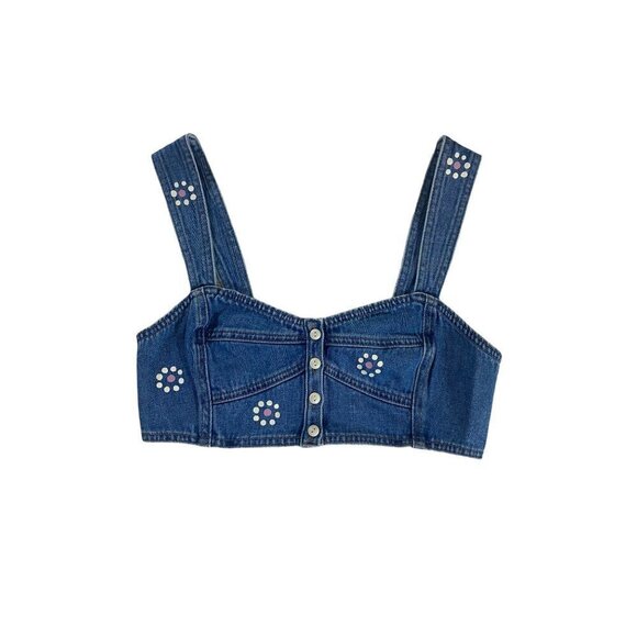 NWT Madewell Women's Blue Denim Sweetheart Bralette Stamped Floral - 8 - Picture 2 of 11